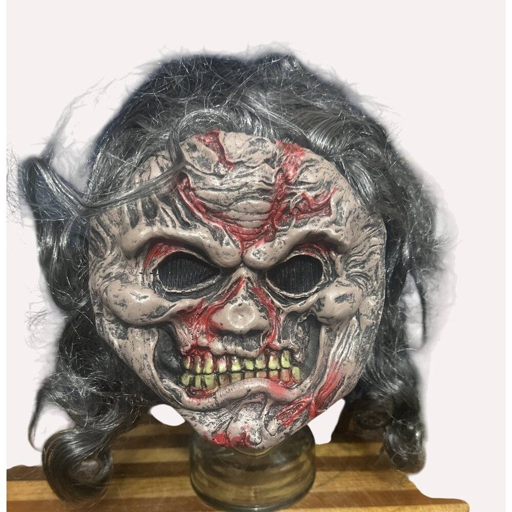 Scary Zombie Mask With Curly Gray Hair‎ Fun World Div Halloween Costume